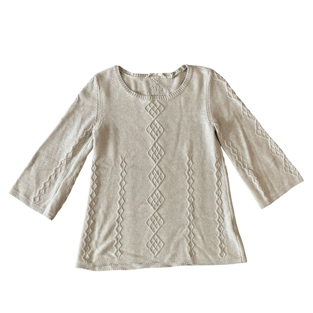 Soft Surroundings Silk Cashmere Blend Lattice Cable Knit Sweater Beige PXS